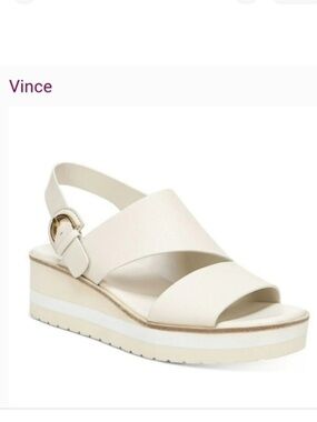 Vince Shelby Flax Cream Leather Slingback Platform Sandals with buckle 8